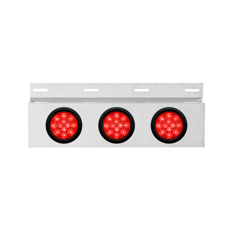 Stainless Top Mud Flap Plate With 3X 12 LED 4" Lights & Grommets - Red LED/Red Lens