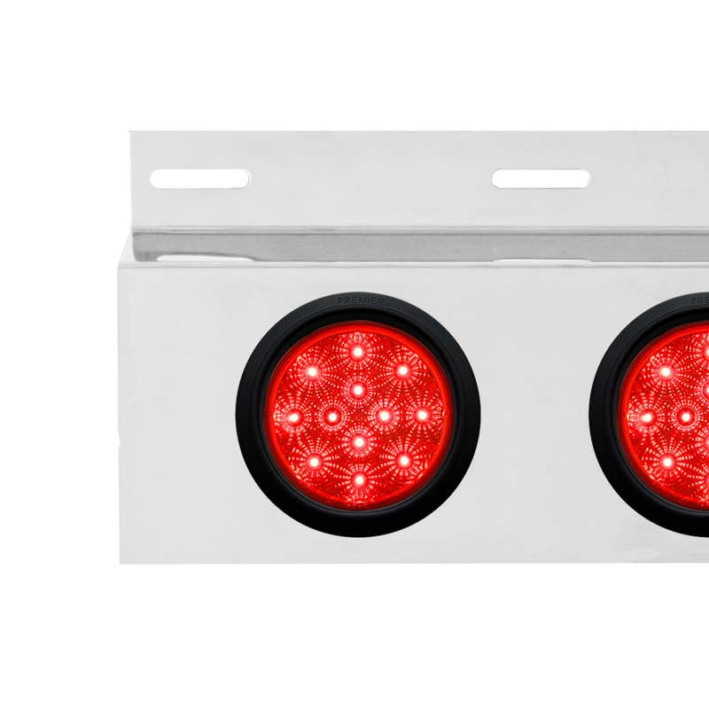 Stainless Top Mud Flap Plate With 3X 12 LED 4" Lights & Grommets - Red LED/Red Lens
