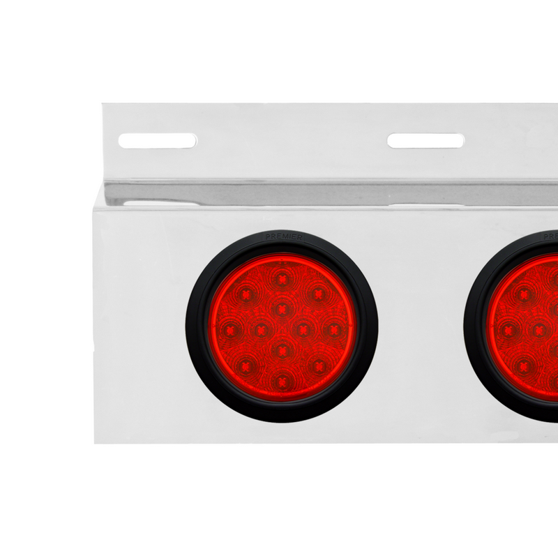 Stainless Top Mud Flap Plate With 3X 12 LED 4" Lights & Grommets - Red LED/Red Lens