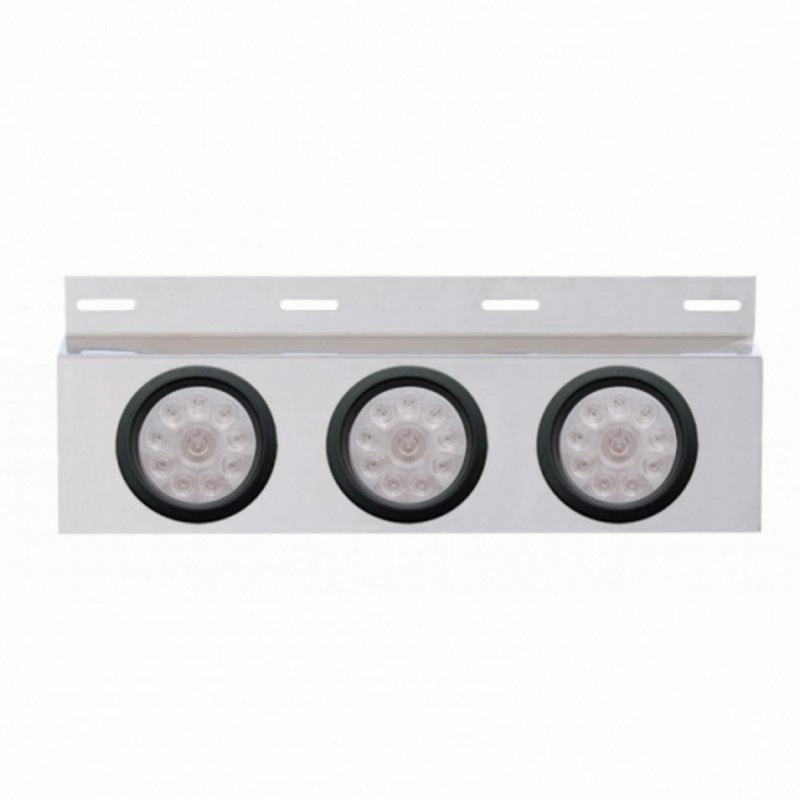 Stainless Top Mud Flap Plate With 3X 10 LED 4" Lights & Grommets - Red LED/Clear Lens