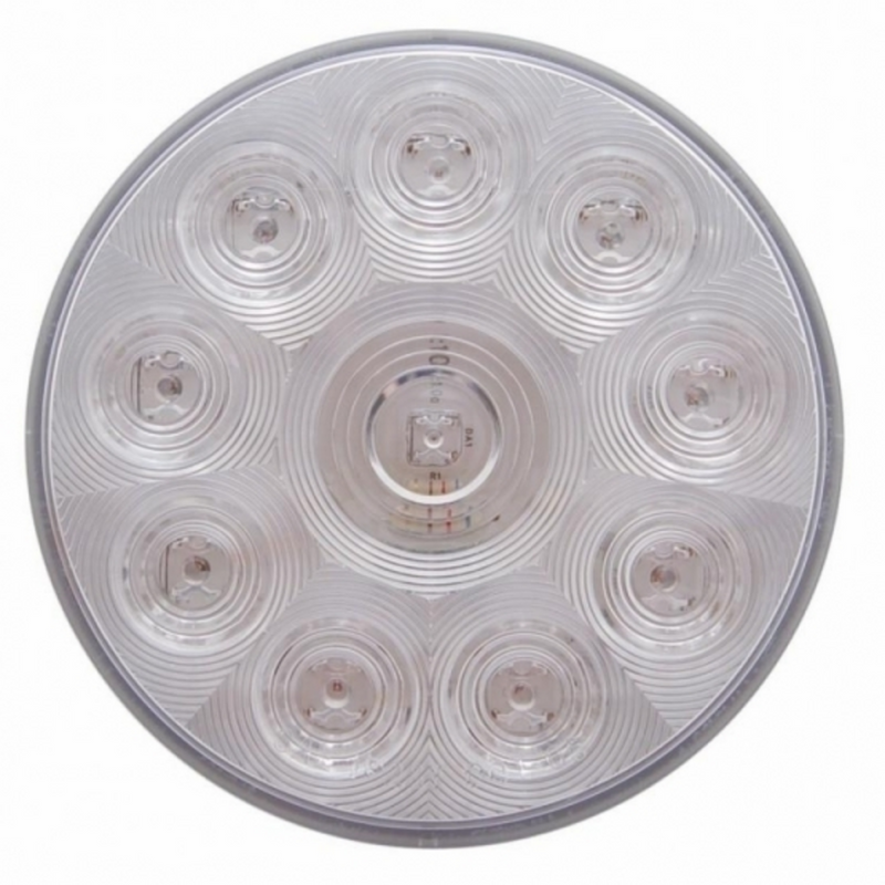 Stainless Top Mud Flap Plate With 3X 10 LED 4" Lights & Grommets - Red LED/Clear Lens