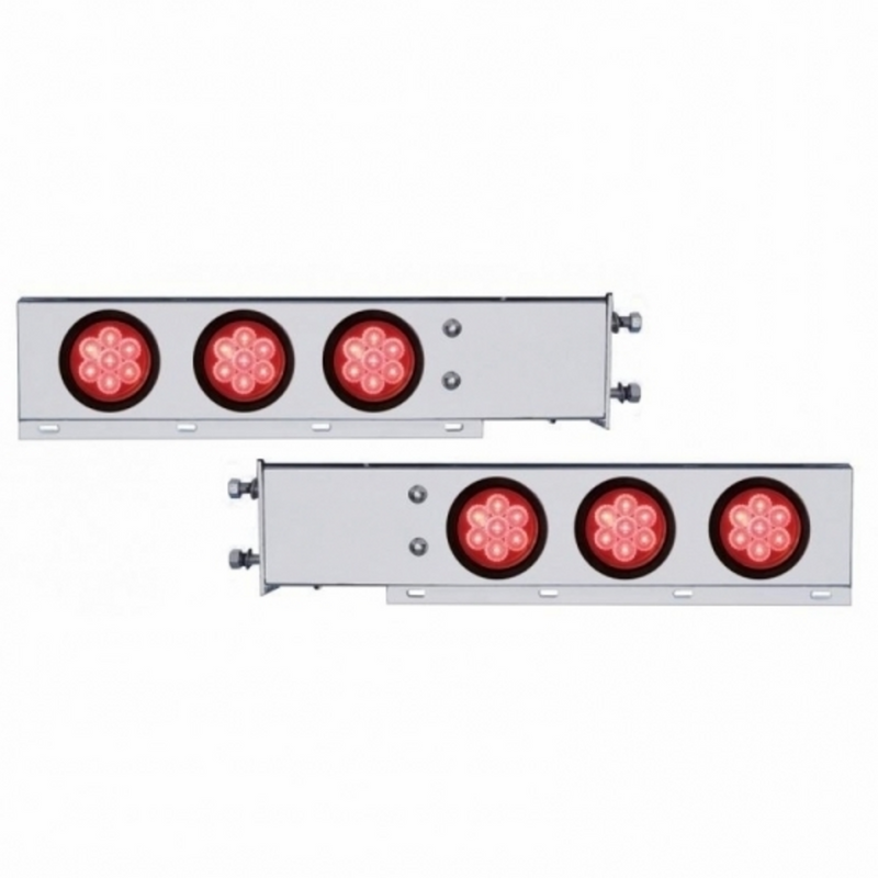 3-3/4" Bolt Pattern Chrome Spring Loaded Bar W/6X 4" 7 LED Lights -Red LED & Lens (Pair)
