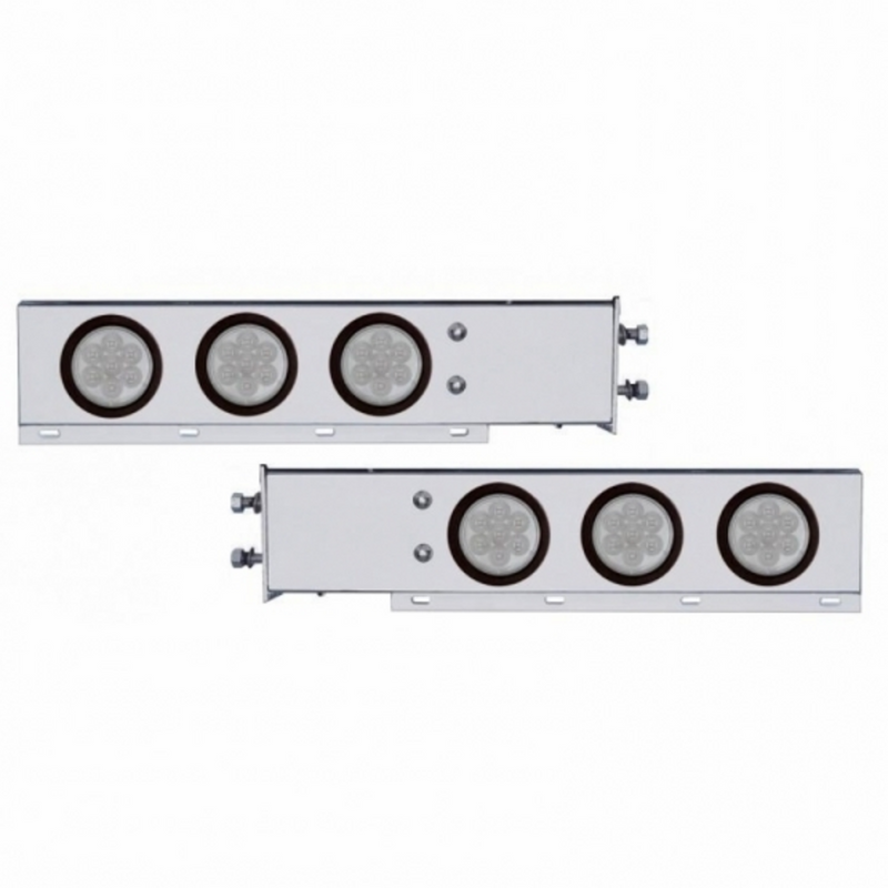 UP-63751 2-1/2" Bolt Pattern Chrome Spring Loaded Bar W/6X 4" 7 LED Lights -Red LED/Clear Lens (Pair)