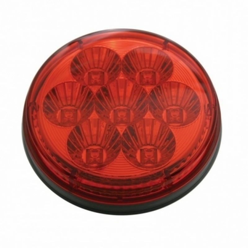 Stainless Top Mud Flap Plate With 3X 7 LED 4" Reflector Lights & Grommets - Red LED/Red Lens