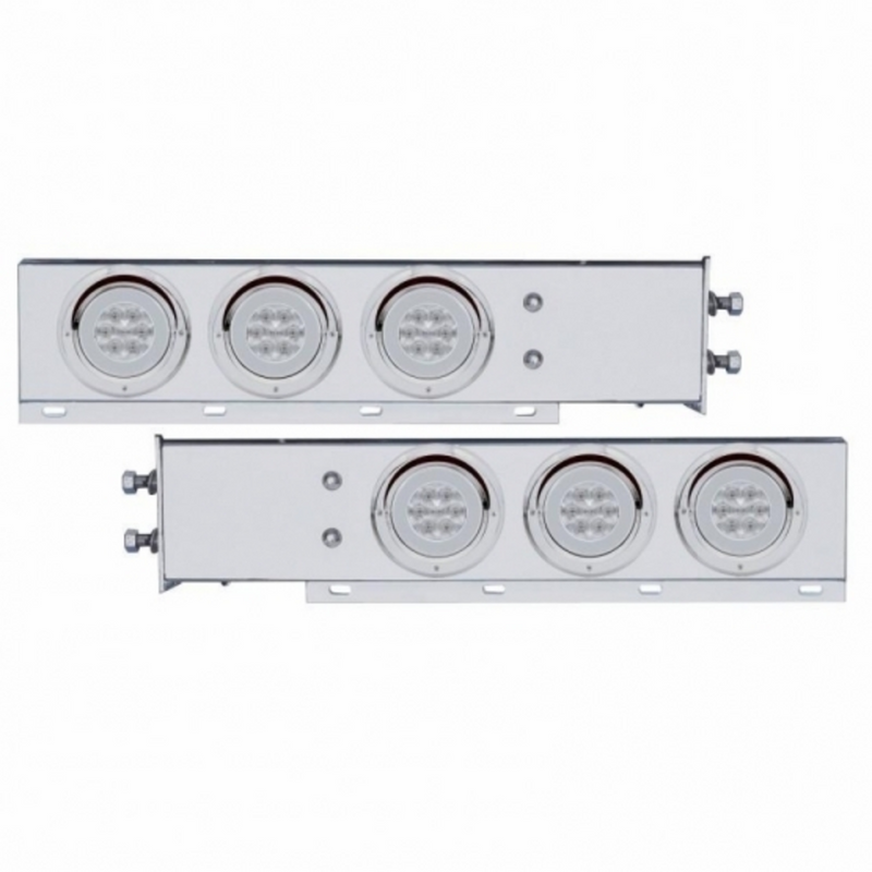 UP-63765 2-1/2" Bolt Pattern SS Spring Loaded Bar With 6X 21 LED 4" GloLight & Visors -Red LED/Clear Lens