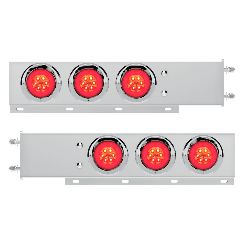 3-3/4" Bolt Pattern Deluxe SS Spring Loaded Bar W/6X 21 Red LED 4" GloLight & Visors -Clear Lens (Pair)