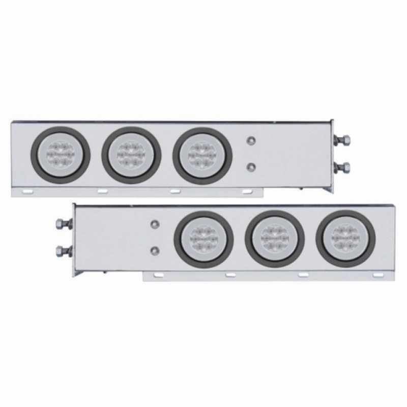 UP-63783 2-1/2" Bolt Pattern Chrome Spring Loaded Rear Bar W/6X 21 Red LED 4" GloLight & Grommet-Clear Lens (Pair)