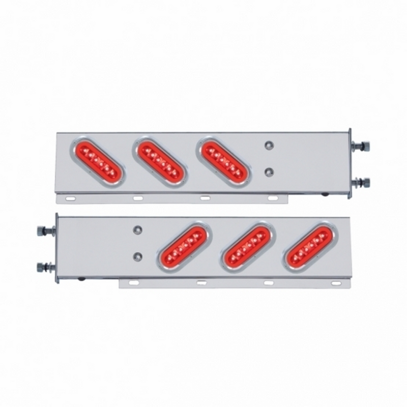 3-3/4" Bolt Pattern SS Spring Loaded Bar With 6X 22 Red LED 6" Oval GloLight & Visor -Red Lens