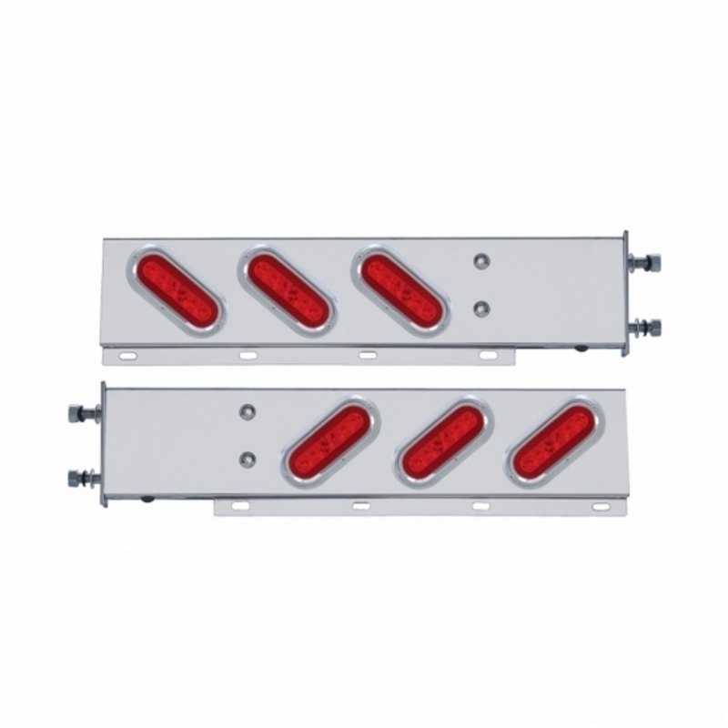 3-3/4" Bolt Pattern SS Spring Loaded Bar With 6X 22 Red LED 6" Oval GloLight & Visor -Red Lens