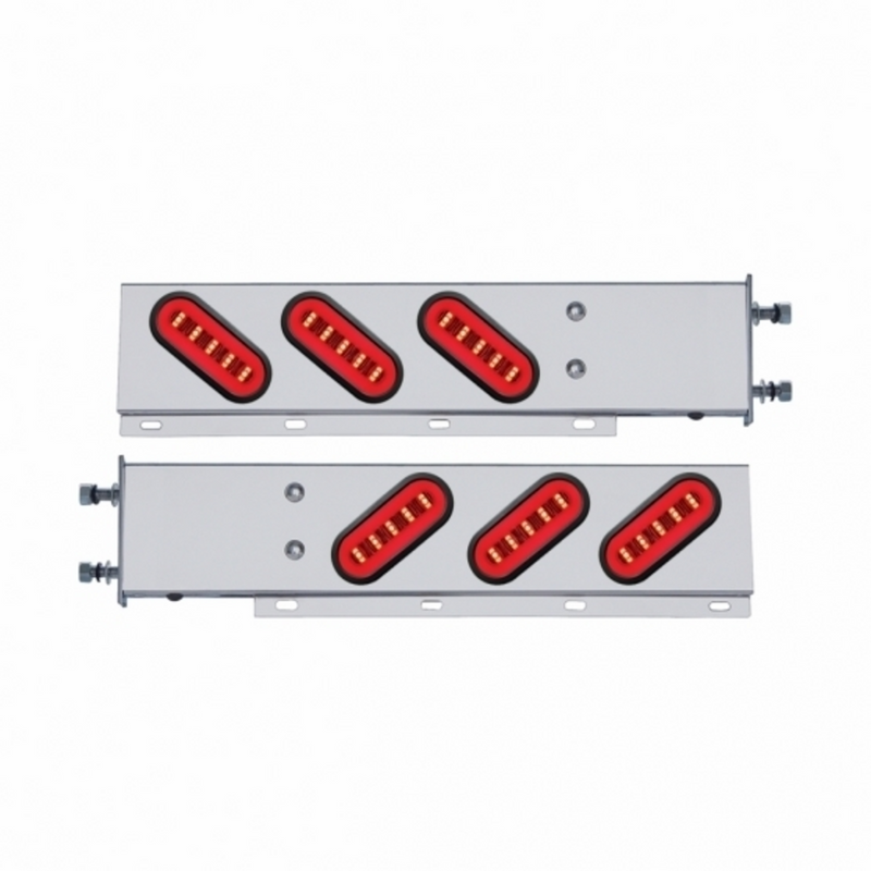 3-3/4" Bolt Pattern SS Spring Loaded Bar With 6X 22 Red LED 6" Oval GloLight & Grommet -Clear Lens