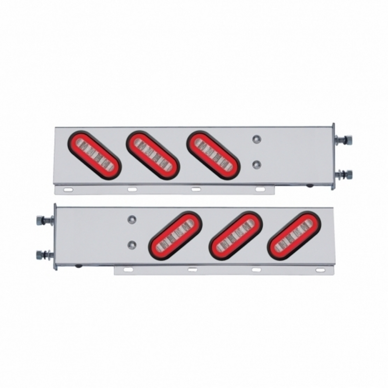 3-3/4" Bolt Pattern SS Spring Loaded Bar With 6X 22 Red LED 6" Oval GloLight & Grommet -Clear Lens