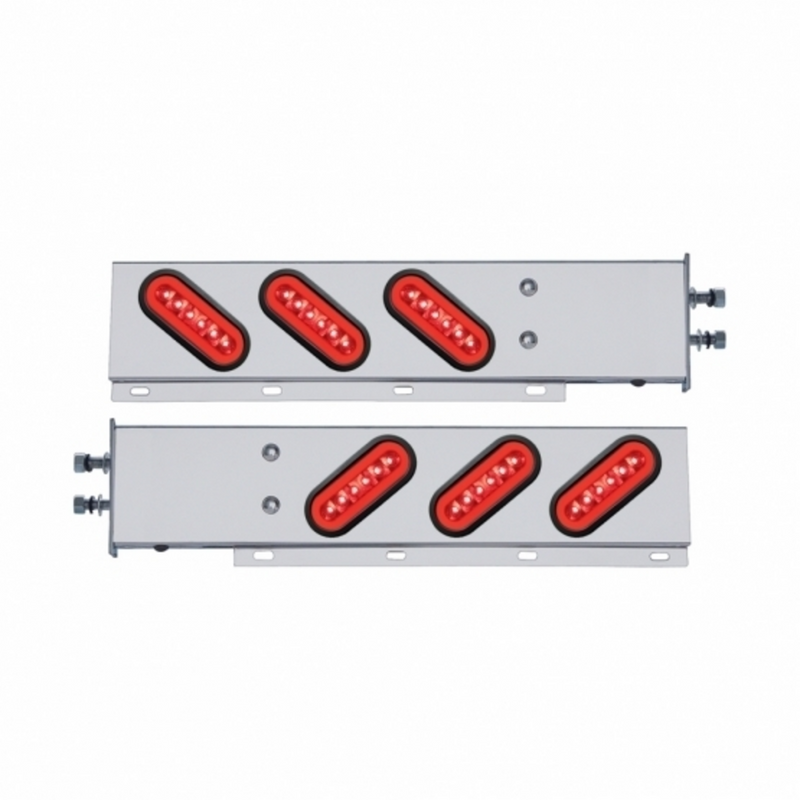 UP-63790 2-1/2" Bolt Pattern SS Spring Loaded Bar With 6X 22 Red LED 6" Oval GloLight & Grommet -Red Lens