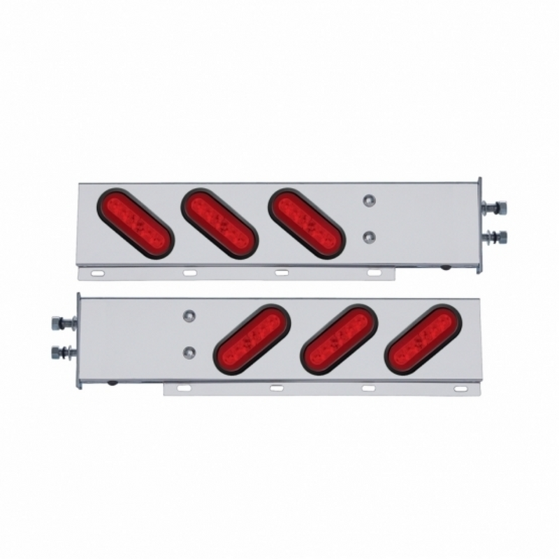 UP-63790 2-1/2" Bolt Pattern SS Spring Loaded Bar With 6X 22 Red LED 6" Oval GloLight & Grommet -Red Lens