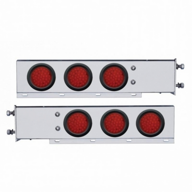 UP-63802 2-1/2" Bolt Pattern SS Spring Loaded Bar With 6X 36 LED 4" Lights -Red LED & Lens