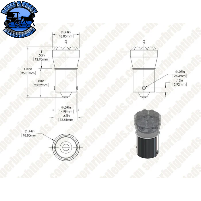 67 LED Bulb - 15 LED Forward Firing Cluster - BA15S Base - Green