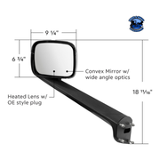 CHROME HOOD MIRROR ASSEMBLY W/ SEQUENTIAL LED LIGHTS FOR 2018-2024 FREIGHTLINER CASCADIA - HEATED (Choose Side) Mirror Driver's Side,Passenger's Side Light Gray