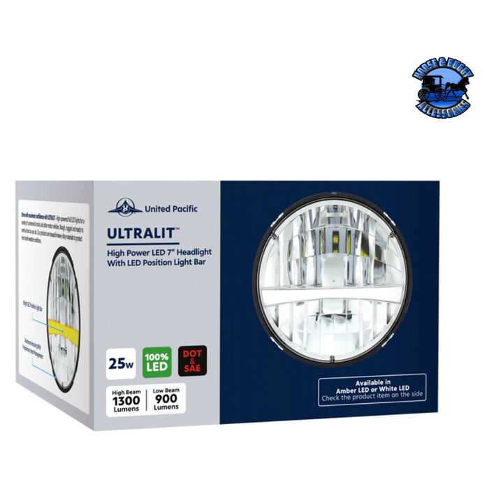 Midnight Blue ULTRALIT - High Power LED 7" Headlight With Turn Signal & White Position Light Bar (Choose Color) LED Headlight Amber,White