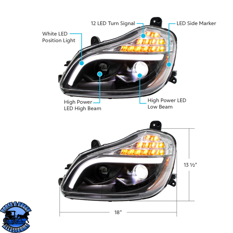 Blackout 8 LED Projection Headlight For 2013-2021 Kenworth T680 (Choose Side)