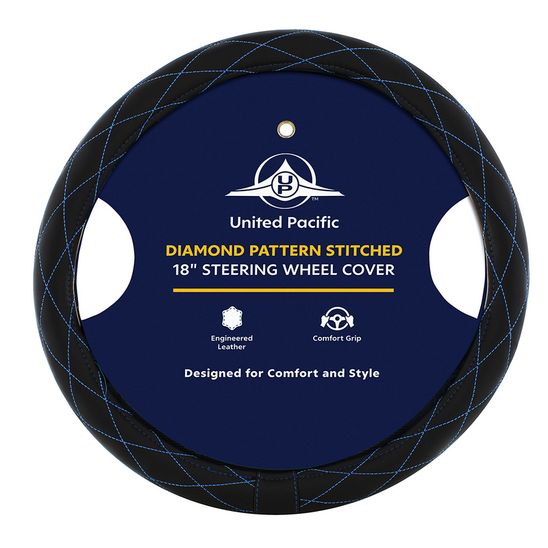 #70119 18" Crystal Stitched Leather Steering Wheel Cover - Blue Stitching