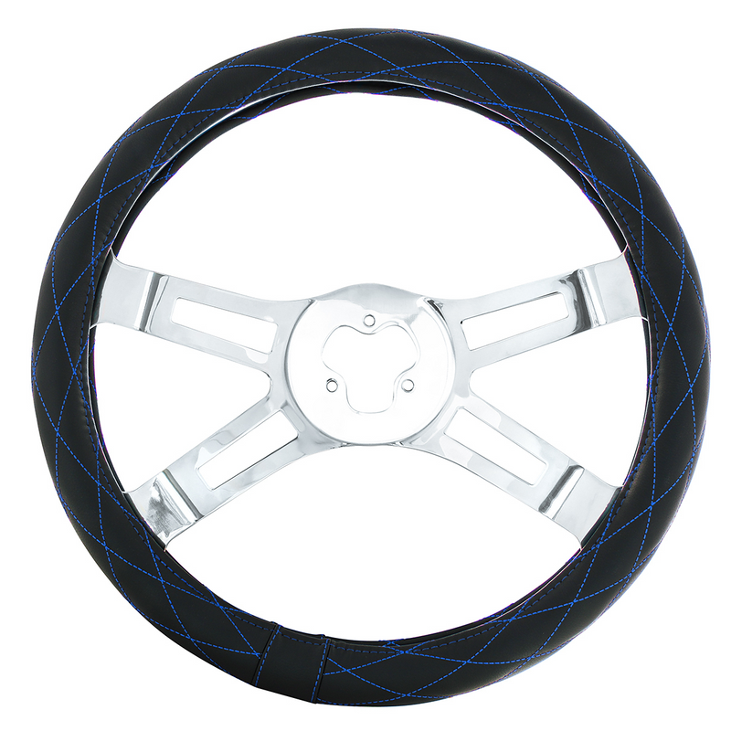 #70119 18" Crystal Stitched Leather Steering Wheel Cover - Blue Stitching