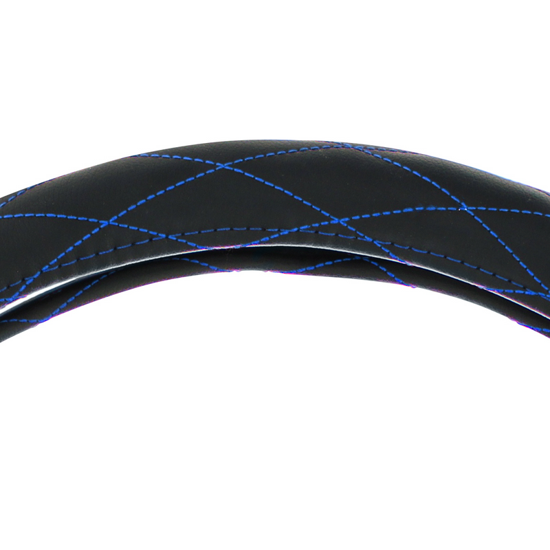 #70119 18" Crystal Stitched Leather Steering Wheel Cover - Blue Stitching