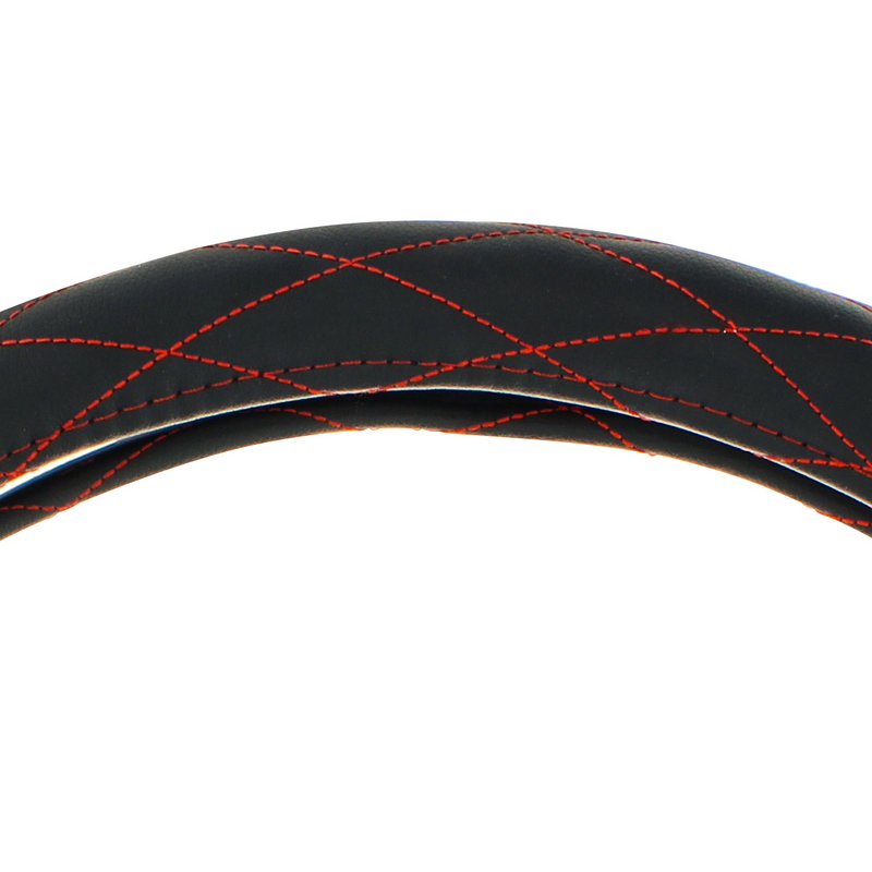 UP-70120 18" Crystal Stitched Leather Steering Wheel Cover - Red Stitching