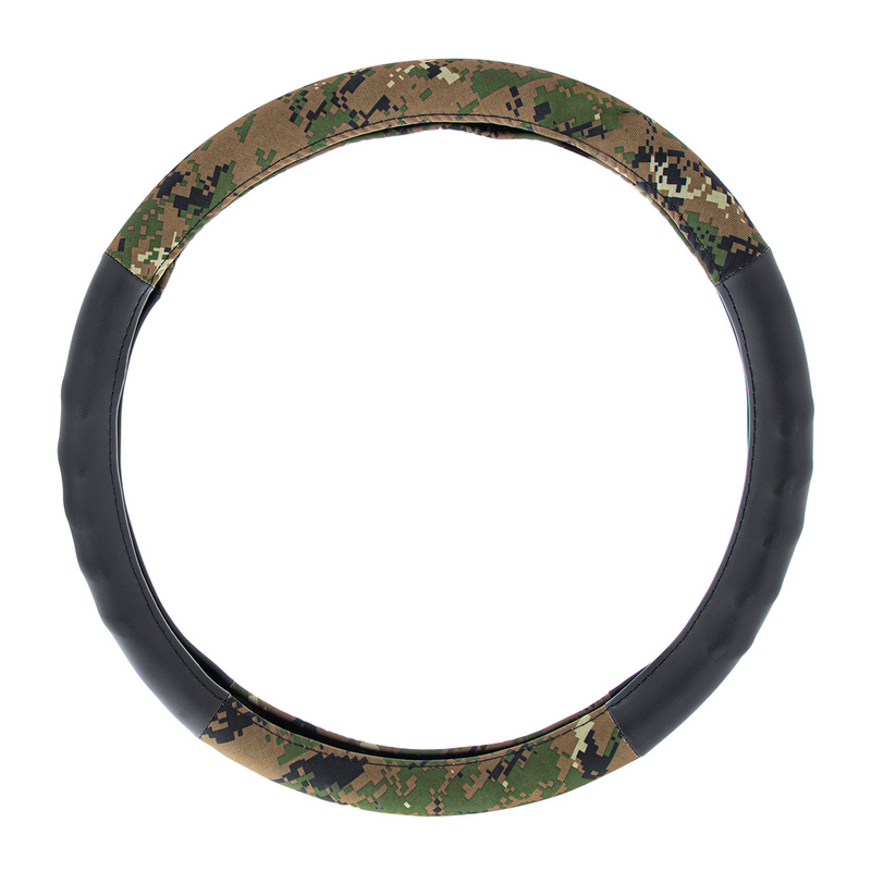 UP-70401 18" Cloth & Suede Camouflage Steering Wheel Cover - Digital Woodland Style