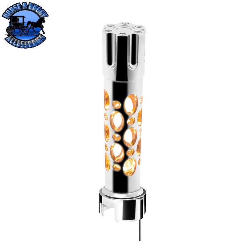 Chrome Austin Style Gun Cylinder Gearshift Knob With LED 13/15/18 Speed Adapter - Amber SHIFTER Black