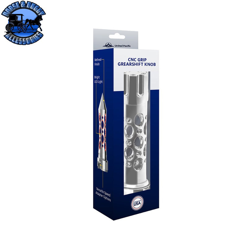Chrome Austin Style Gun Cylinder Gearshift Knob With LED 13/15/18 Speed Adapter - White Light Gray