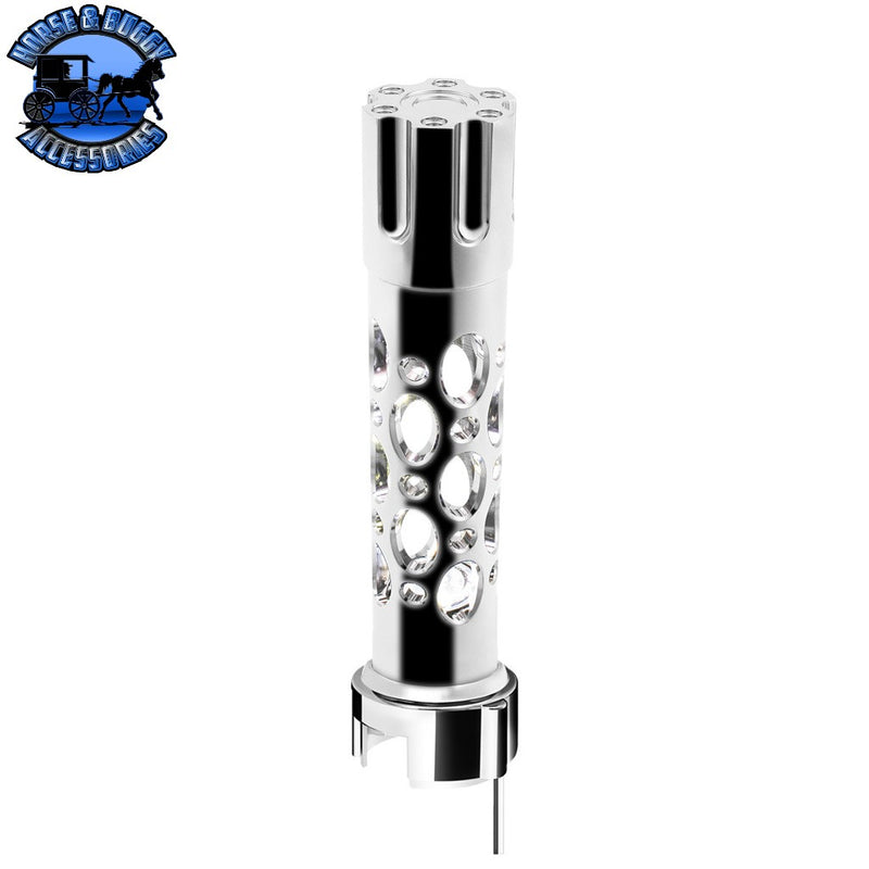 Chrome Austin Style Gun Cylinder Gearshift Knob With LED 13/15/18 Speed Adapter - White Black