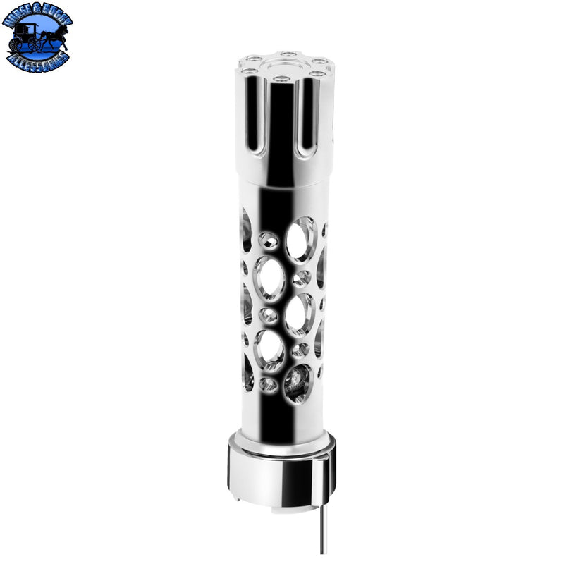 Chrome Austin Style Gun Cylinder Gearshift Knob With LED 9/10 Speed Adapter - Amber