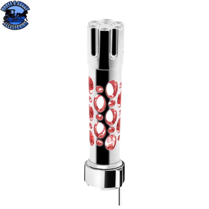 Chrome Austin Style Gun Cylinder Gearshift Knob With LED 9/10 Speed Adapter - Red