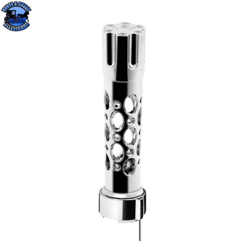 Chrome Austin Style Gun Cylinder Gearshift Knob With LED 9/10 Speed Adapter - Red