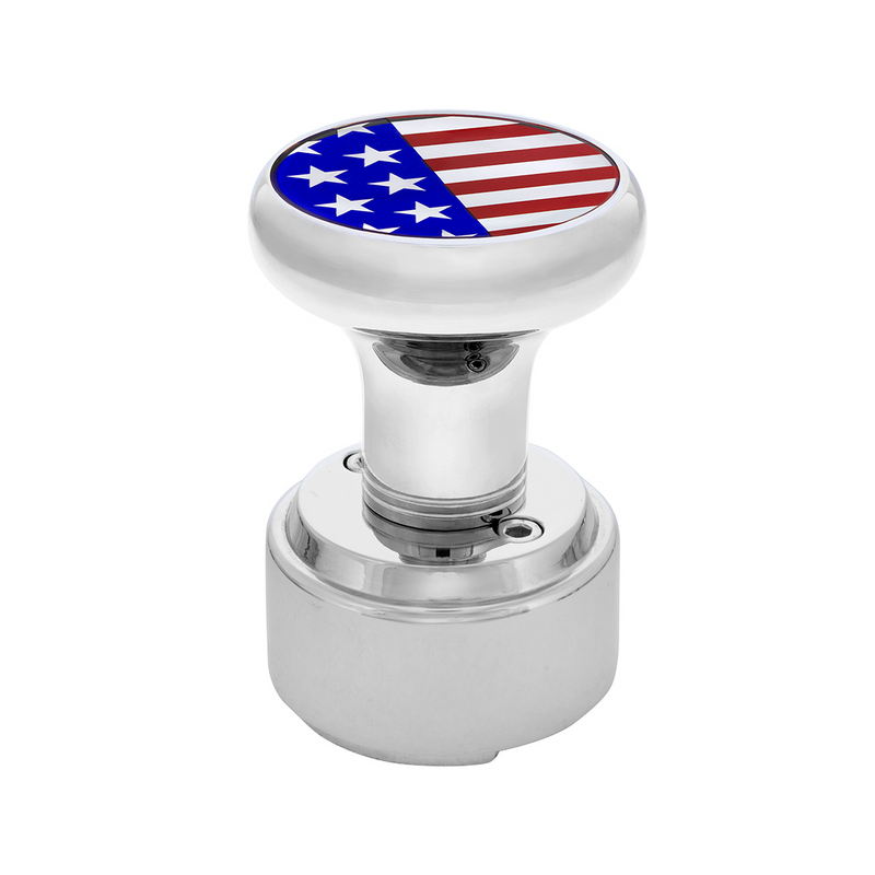 Chrome Thread-On Shift Knob With USA Flag Top Sticker & Adapter For Eaton Fuller Style 9/10 Shifter