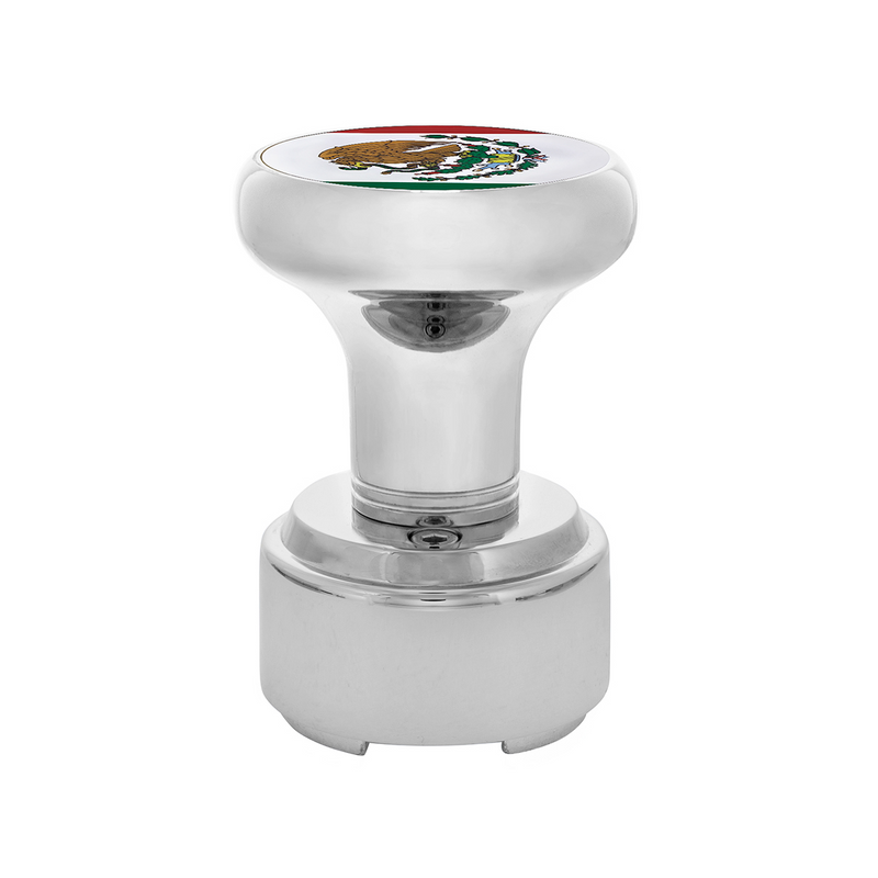 Chrome Thread-On Shift Knob With Mexico Flag Top Sticker & Adapter For Eaton Fuller Style 9/10 Shifter