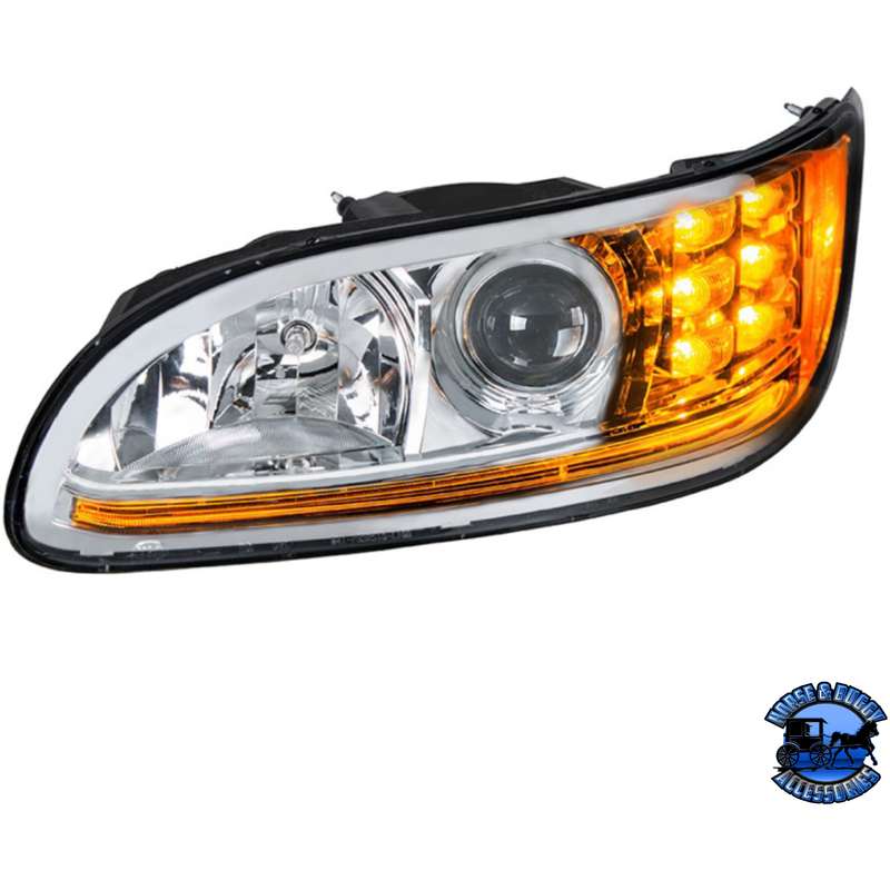 PROJECTION HEADLIGHT WITH LED POSITION LIGHT & LED TURN SIGNAL FOR 2005-2015 PETERBILT 386 (Choose Color) (Choose Side) HEADLIGHT Chrome / Driver's Side,Chrome / Passenger's Side,Black / Driver's Side Gray