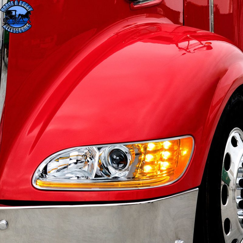 PROJECTION HEADLIGHT WITH LED POSITION LIGHT & LED TURN SIGNAL FOR 2005-2015 PETERBILT 386 (Choose Color) (Choose Side) HEADLIGHT Chrome / Driver's Side,Chrome / Passenger's Side,Black / Driver's Side Firebrick