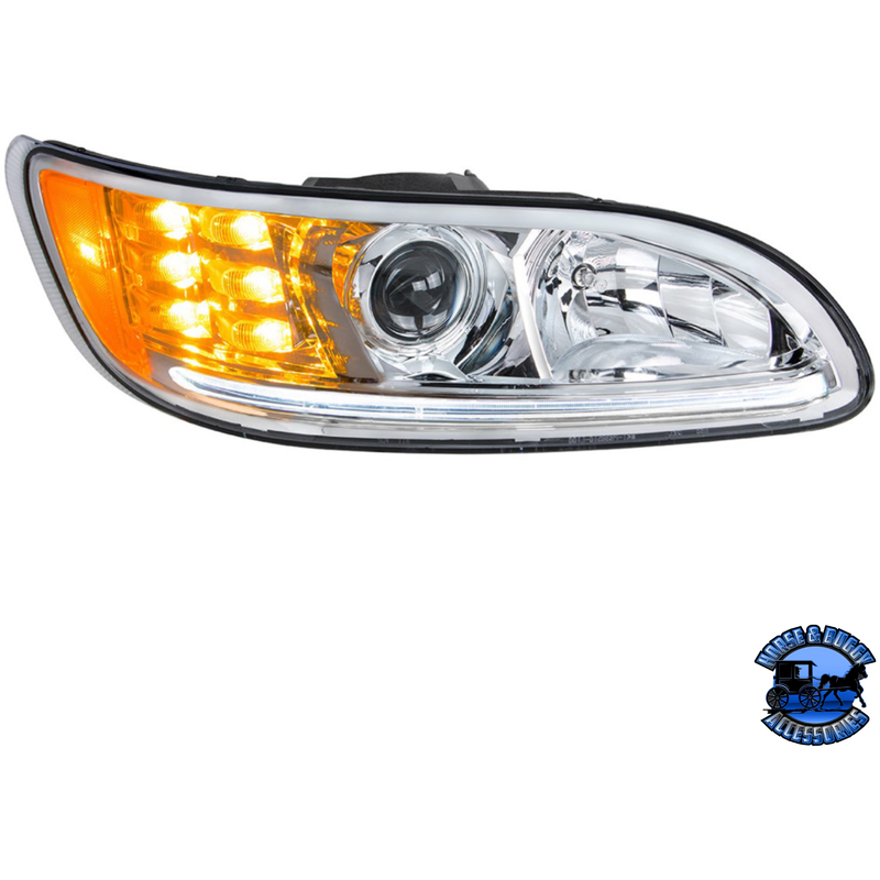 PROJECTION HEADLIGHT WITH LED POSITION LIGHT & LED TURN SIGNAL FOR 2005-2015 PETERBILT 386 (Choose Color) (Choose Side) HEADLIGHT Chrome / Passenger's Side Light Gray