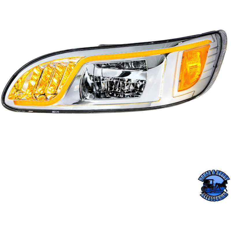 LED HEADLIGHT WITH LED TURN, POSITION, & DRL FOR PETERBILT 386 (2005-2015) & 387 (1999-2010) (Choose Color) (Choose Side) HEADLIGHT Chrome / Driver's Side Dark Slate Gray