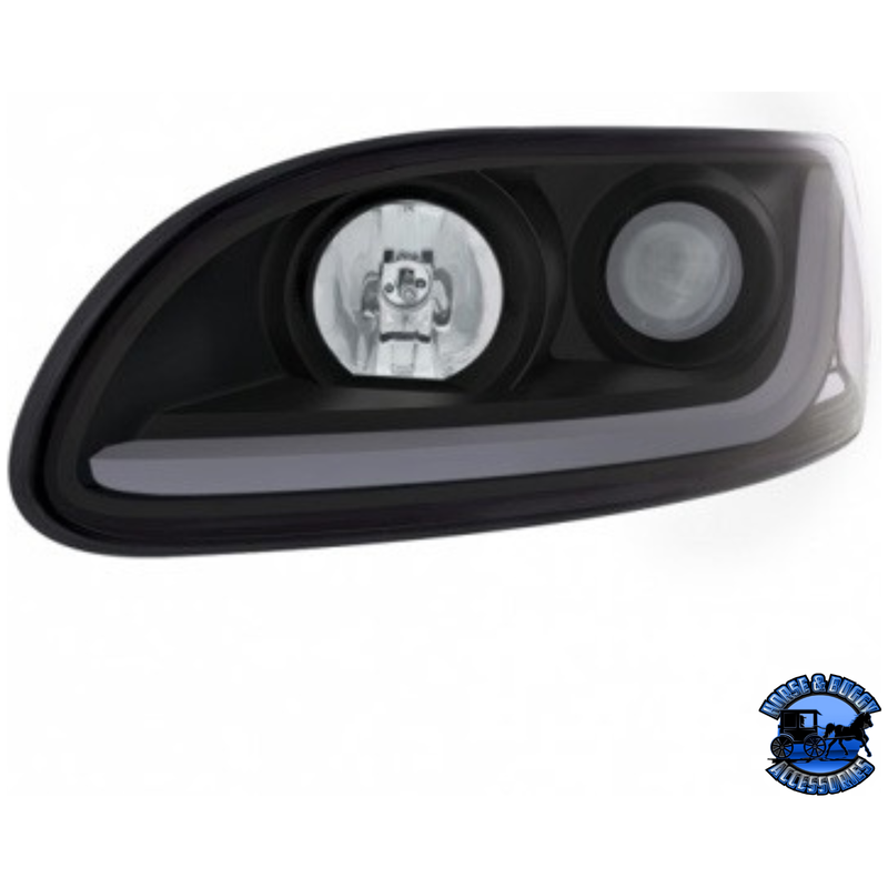 PROJECTION HEADLIGHT W/LED DUAL FUNCTION LIGHT BAR FOR PETERBILT 386 (2005-2015) & 387 (1999-2010) (Choose Color) (Choose Side) HEADLIGHT Black / Driver's Side,Black / Passenger's Side,Chrome / Driver's Side,Chrome / Passenger's Side Black