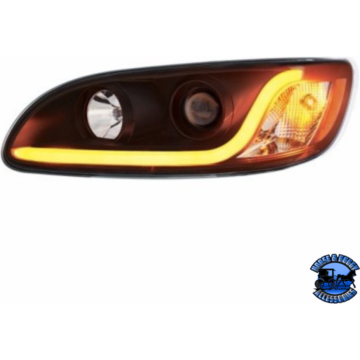 Light Goldenrod PROJECTION HEADLIGHT W/LED DUAL FUNCTION LIGHT BAR FOR PETERBILT 386 (2005-2015) & 387 (1999-2010) (Choose Color) (Choose Side) HEADLIGHT Black / Driver's Side