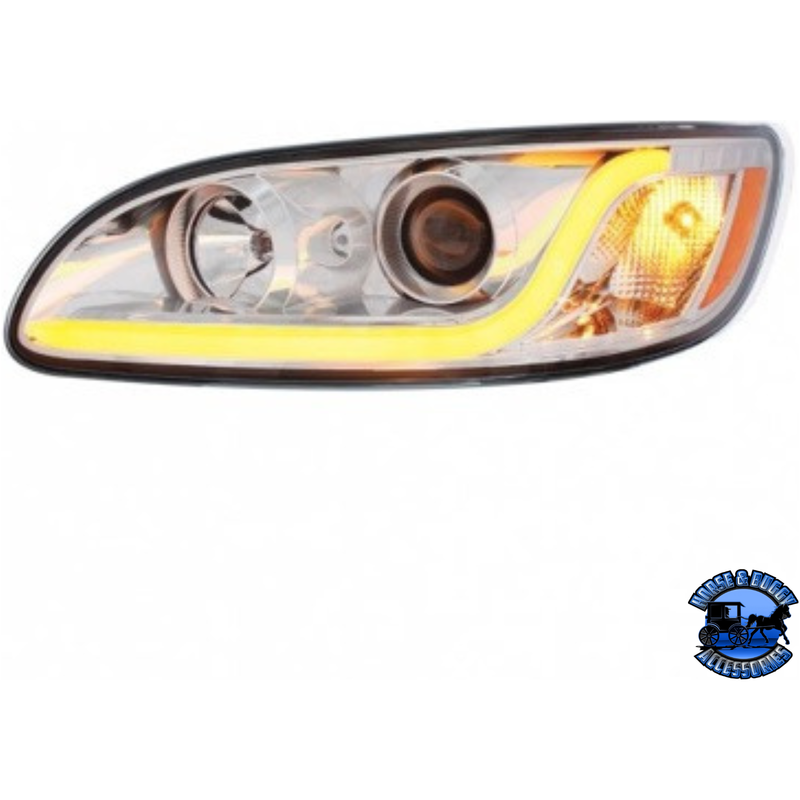 PROJECTION HEADLIGHT W/LED DUAL FUNCTION LIGHT BAR FOR PETERBILT 386 (2005-2015) & 387 (1999-2010) (Choose Color) (Choose Side) HEADLIGHT Chrome / Driver's Side Gray