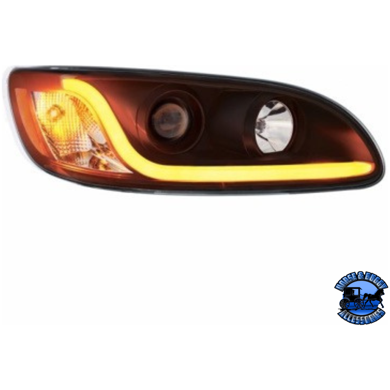PROJECTION HEADLIGHT W/LED DUAL FUNCTION LIGHT BAR FOR PETERBILT 386 (2005-2015) & 387 (1999-2010) (Choose Color) (Choose Side) HEADLIGHT Black / Passenger's Side Light Goldenrod