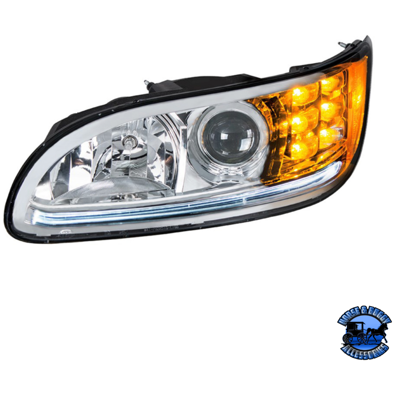 PROJECTION HEADLIGHT WITH LED POSITION LIGHT & LED TURN SIGNAL FOR 2005-2015 PETERBILT 386 (Choose Color) (Choose Side) HEADLIGHT Chrome / Driver's Side,Chrome / Passenger's Side,Black / Driver's Side Gray