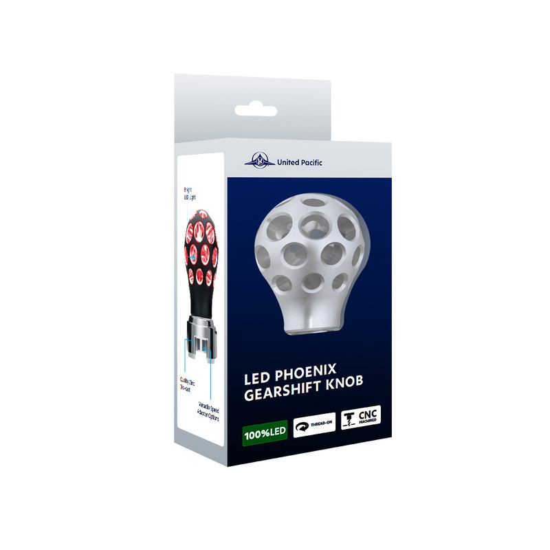 Thread-On Annodized Phoenix Ball Gearshift Knob With LED 9/10 Speed Adapter-Green LED
