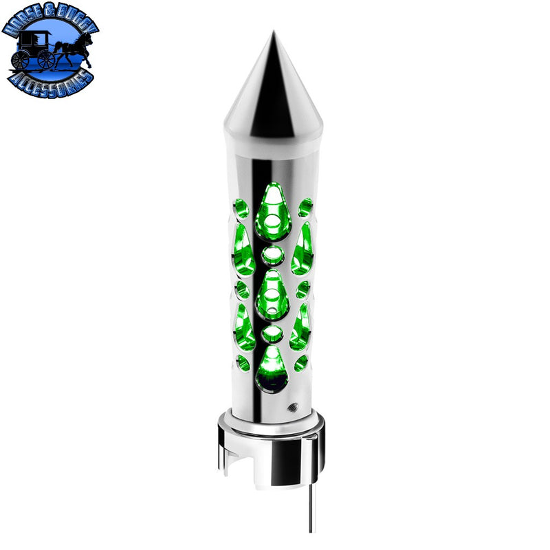 Brooklyn Style Spike Gearshift Knob With LED 13/15/18 Speed Adapter - Chrome/Green LED SHIFTER Dark Green