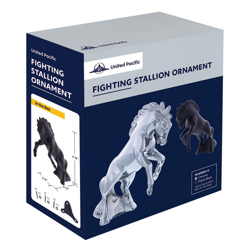 Die-Cast Fighting Stallion Hood Ornament - Matte Black