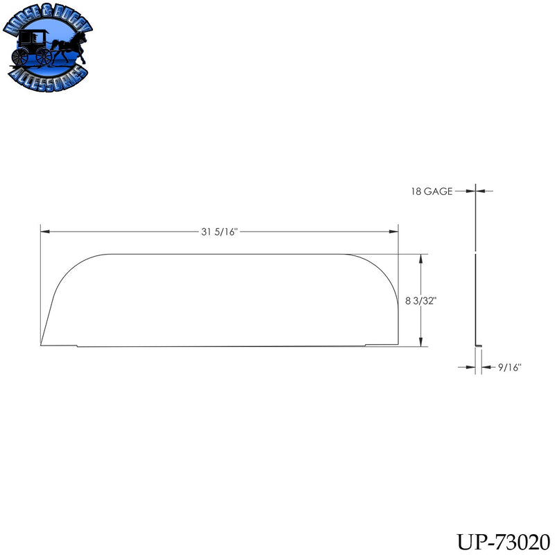 UP-73020 430 Stainless Steel 8" Chop Top Window Trim For 2005+ Peterbilt Trucks With Cab Mounted Mirror (Pair)