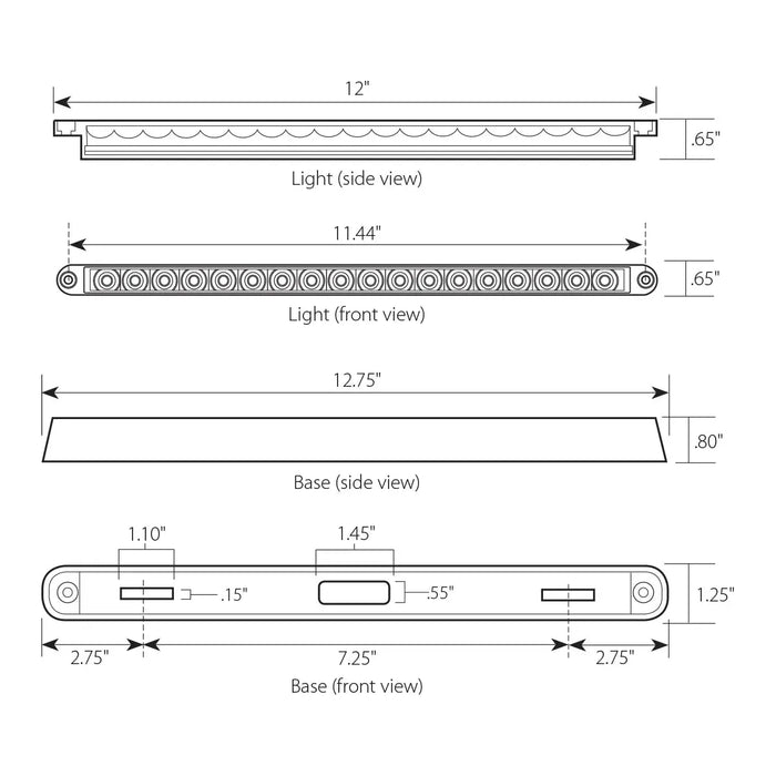 Lavender 74786 12" PEARL BLUE/CLEAR 18LED LIGHT BAR, 3 WIRES