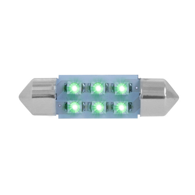 75002 #211-2 (36MM) GREEN 6 LED DOME LIGHT BULBS, 12V Dark Gray